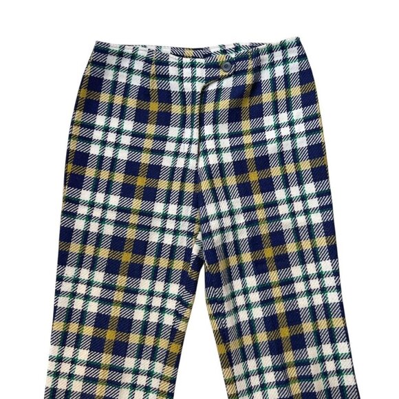 70s vintage plaid print pants acrylic tartan pattern Japan straight leg. - Picture 2 of 8